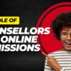 "The role of counsellors for online admissions — a young student excitedly pointing towards text highlighting the importance of counsellor guidance in online education and valid university admissions."